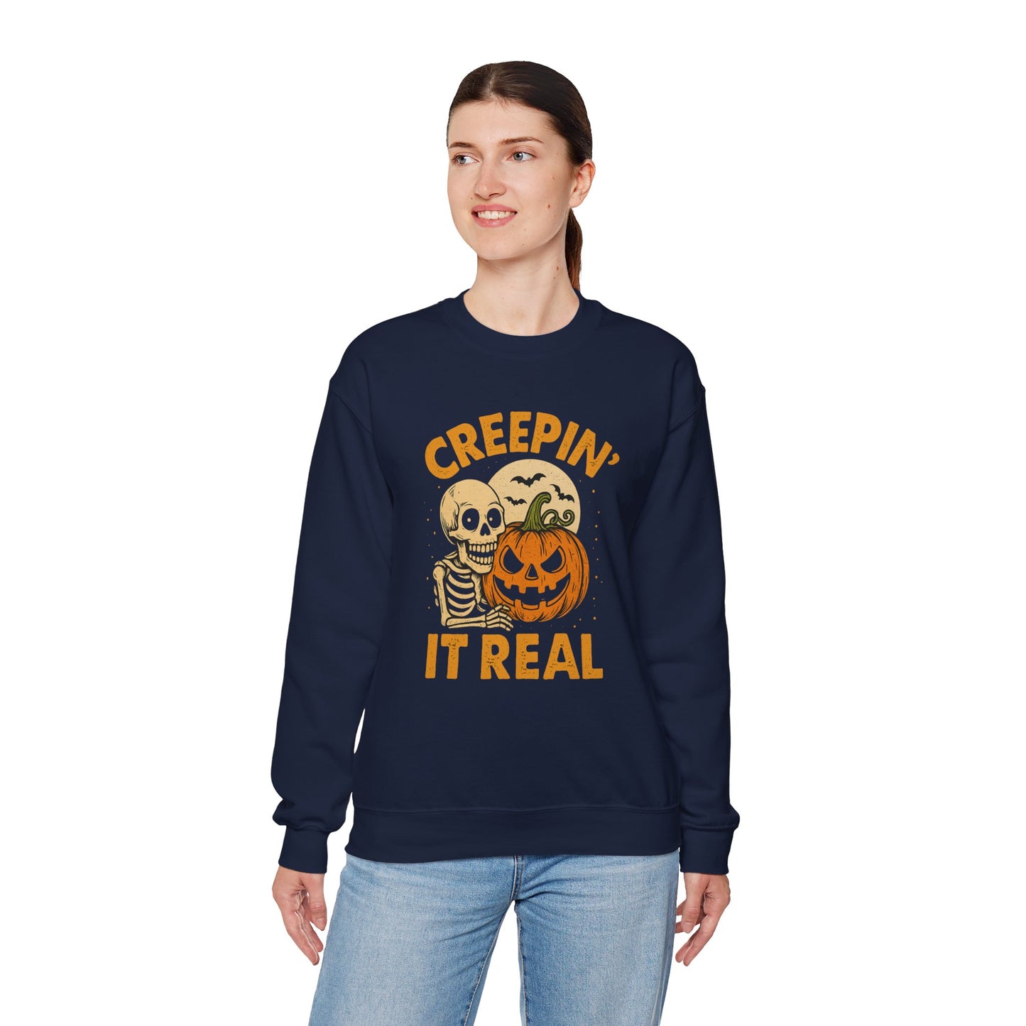 Halloween Crewneck Sweatshirt | Creepin' It Real | Fall Fashion | Spooky Season Apparel | Unisex Sweatshirt | Perfect for Halloween Parties