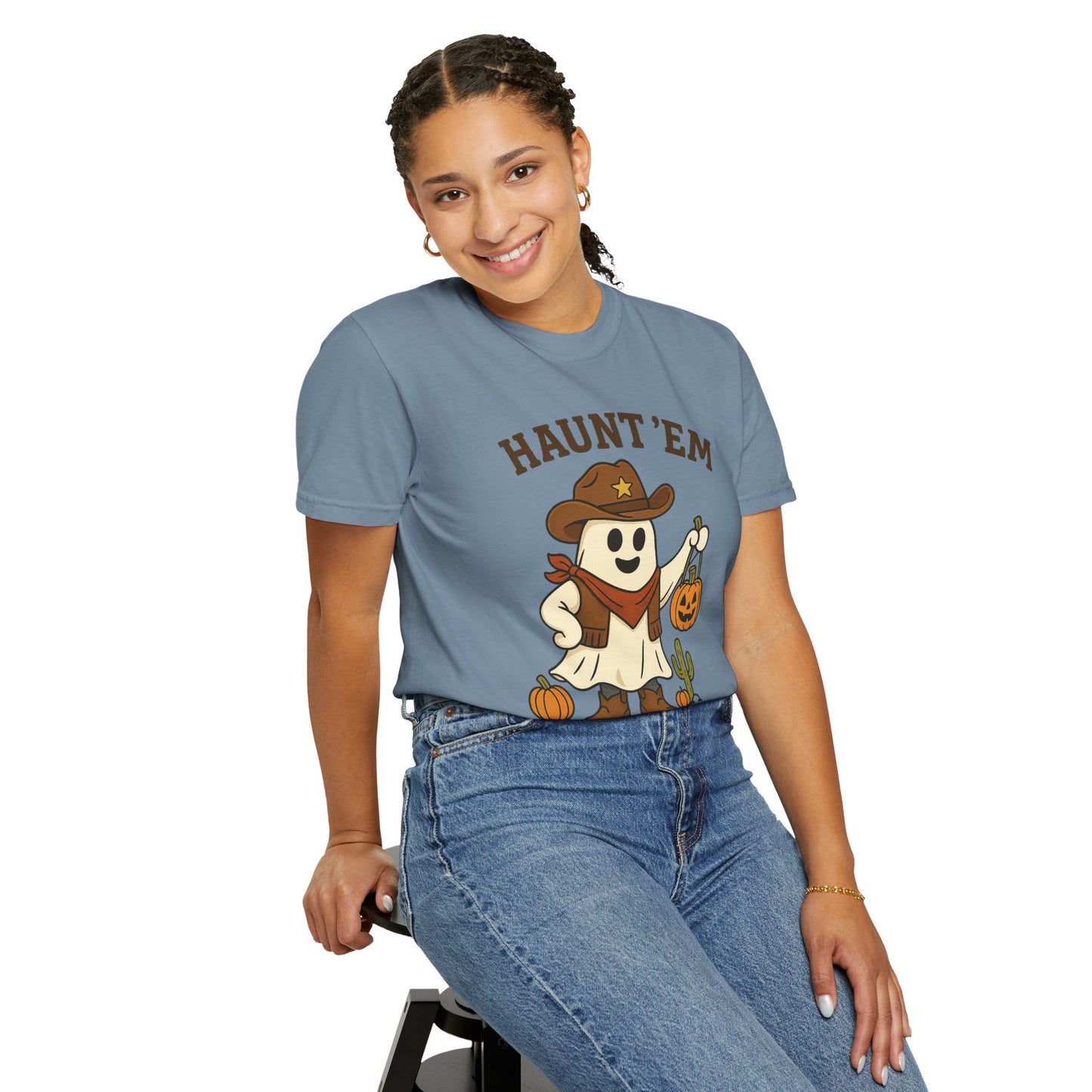 Halloween Cowboy T-Shirt, Unisex Tee, Fall Outfit, Festive Apparel, Pumpkin Costume, Haunt 'Em