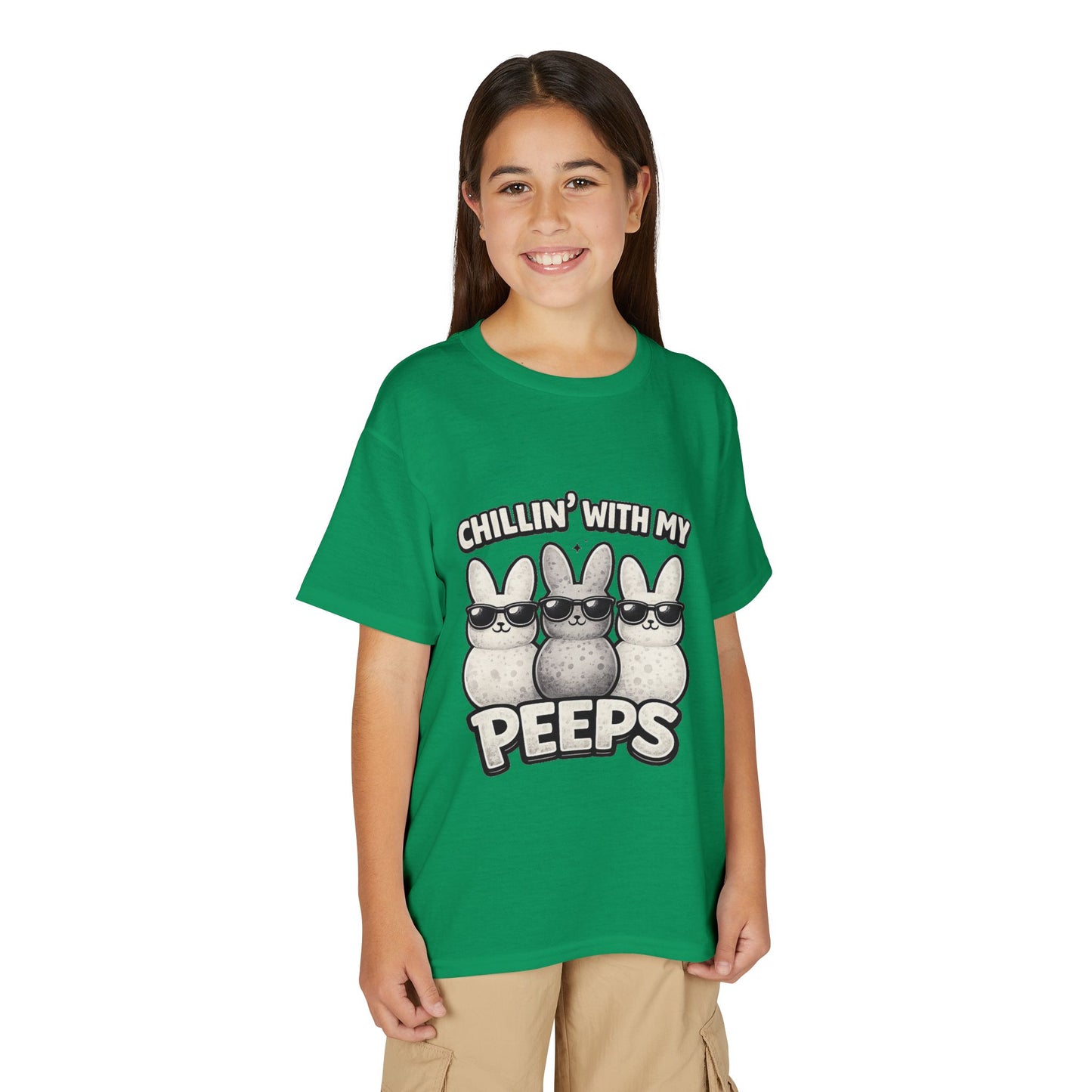 Youth T-Shirt — "Chillin' With My Peeps" Cute Bunny Marshmallow Graphic