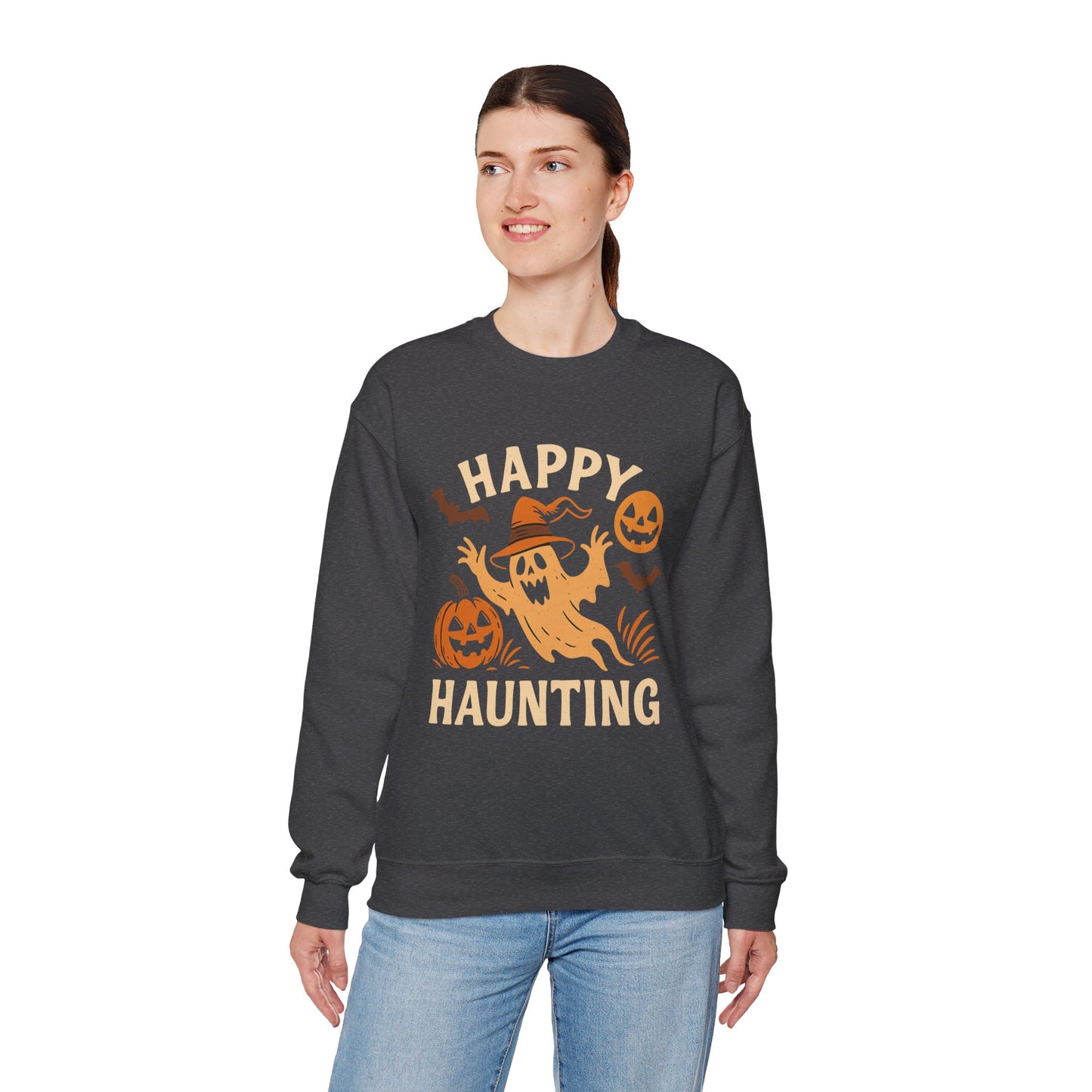Halloween Ghost Crewneck Sweatshirt | Cozy Ghost Sweatshirt | Fall Fashion | Happy Haunting Apparel | Unisex Halloween Wear | Spooky Season Gift