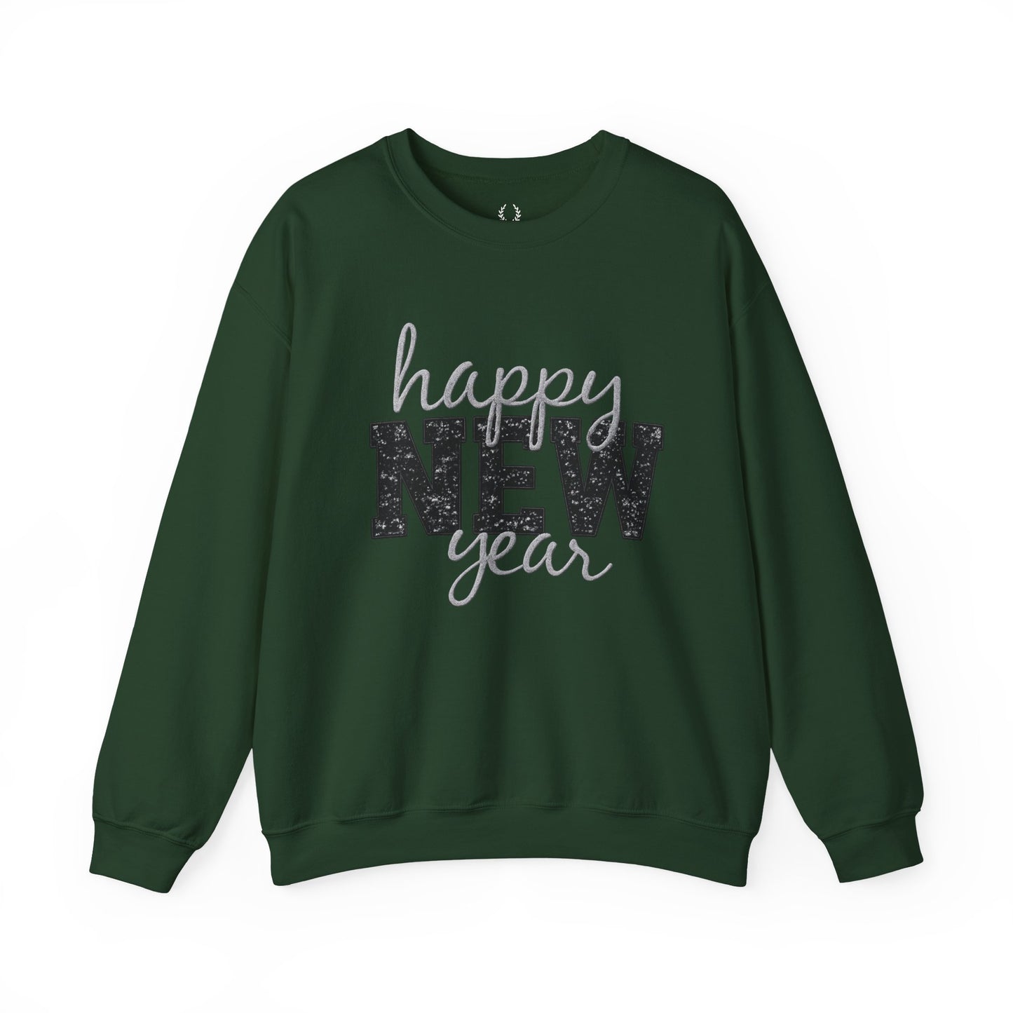 Happy New Year Crewneck Sweatshirt | Festive Glitter Graphic Pullover