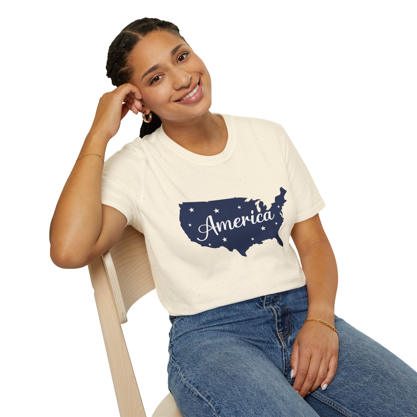 America Map T-Shirt | Navy USA Script Patriotic Tee for 4th of July