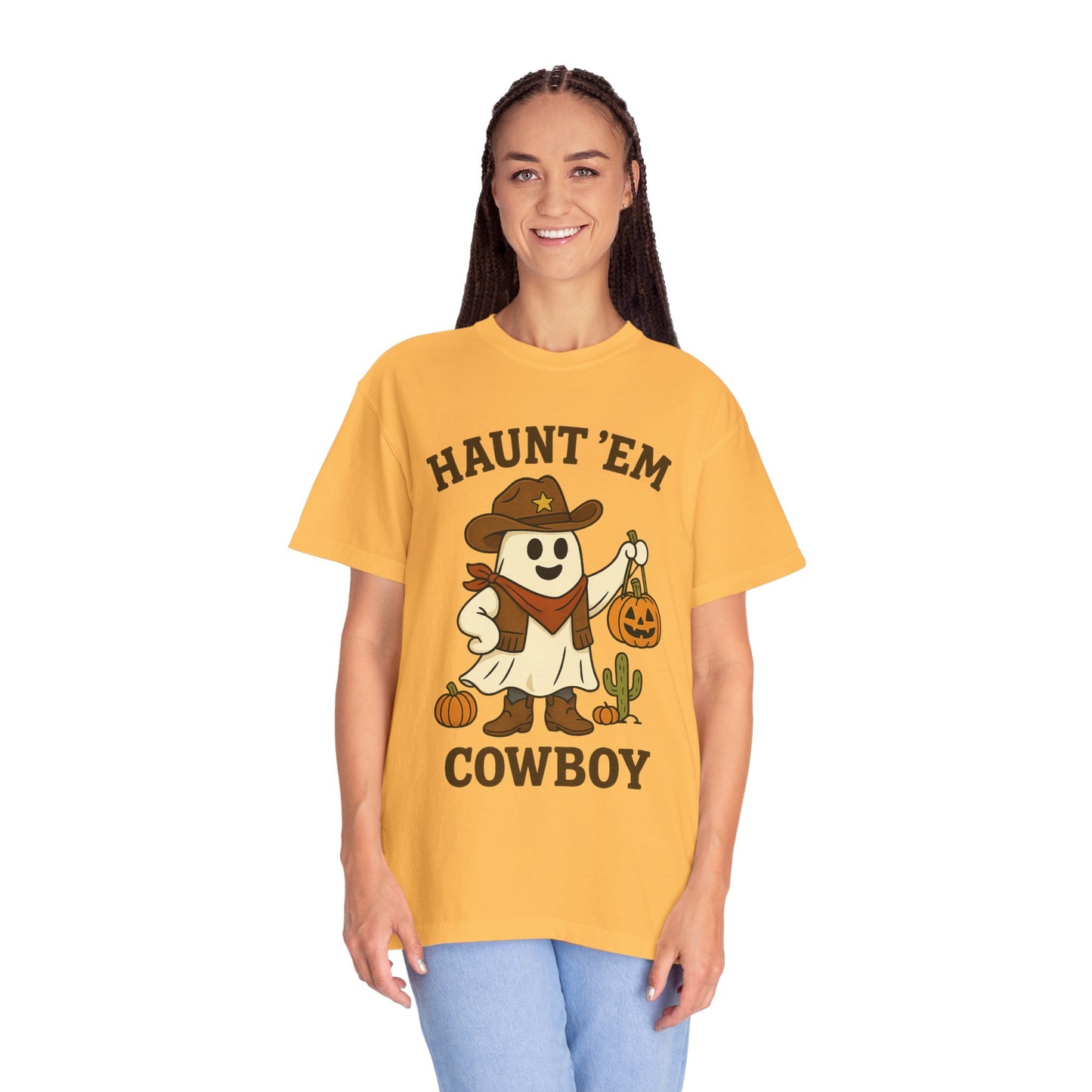 Halloween Cowboy T-Shirt, Unisex Tee, Fall Outfit, Festive Apparel, Pumpkin Costume, Haunt 'Em