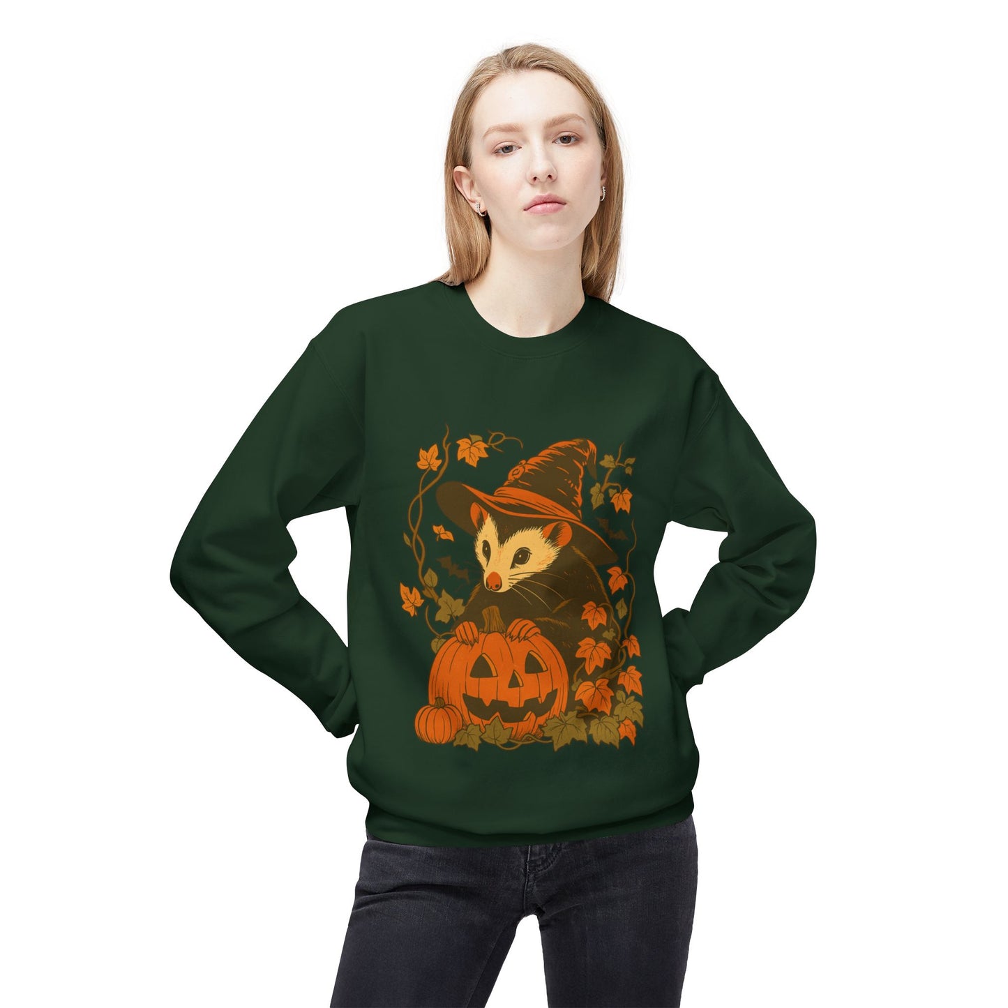 Opossum Halloween Fleece Sweatshirt | Cute Spooky Season Goblincore Sweater