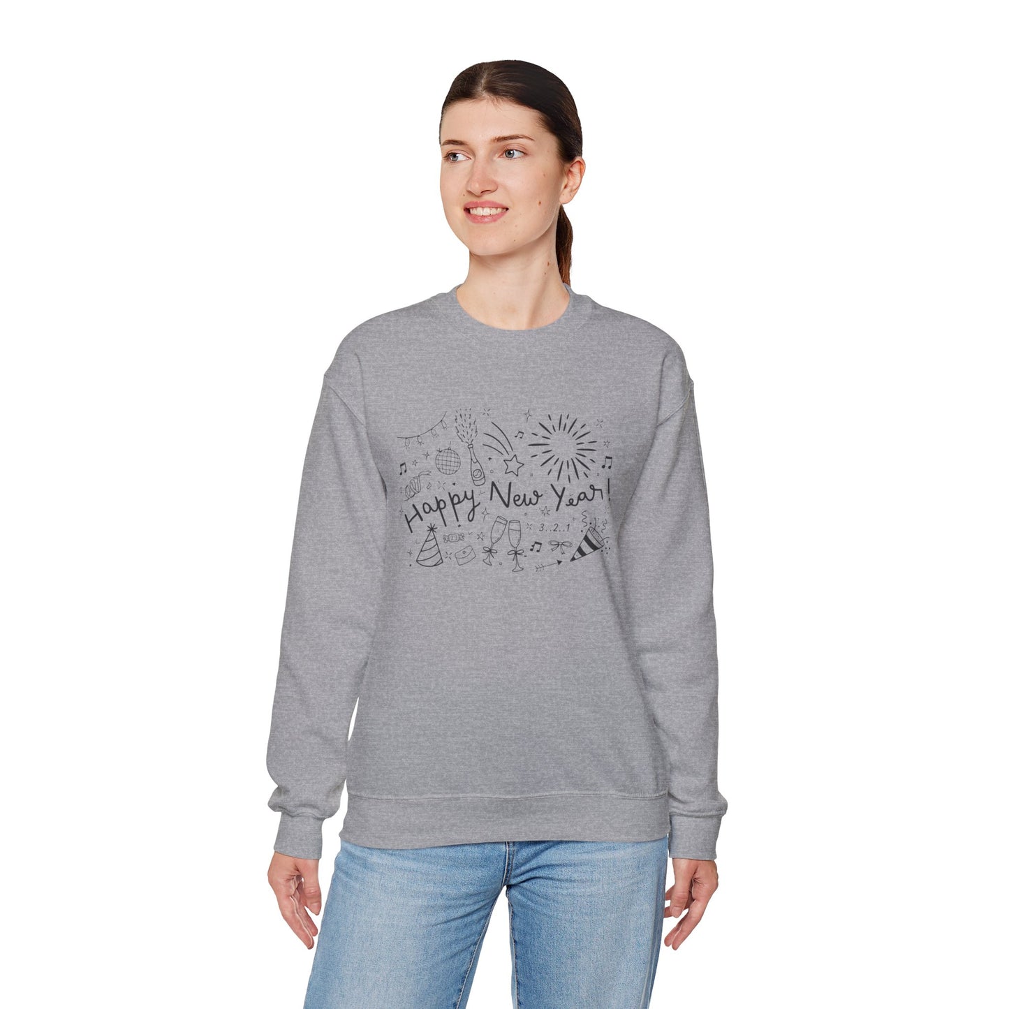 Happy New Year Sweatshirt | Festive Doodle Art | New Year Celebration Pullover