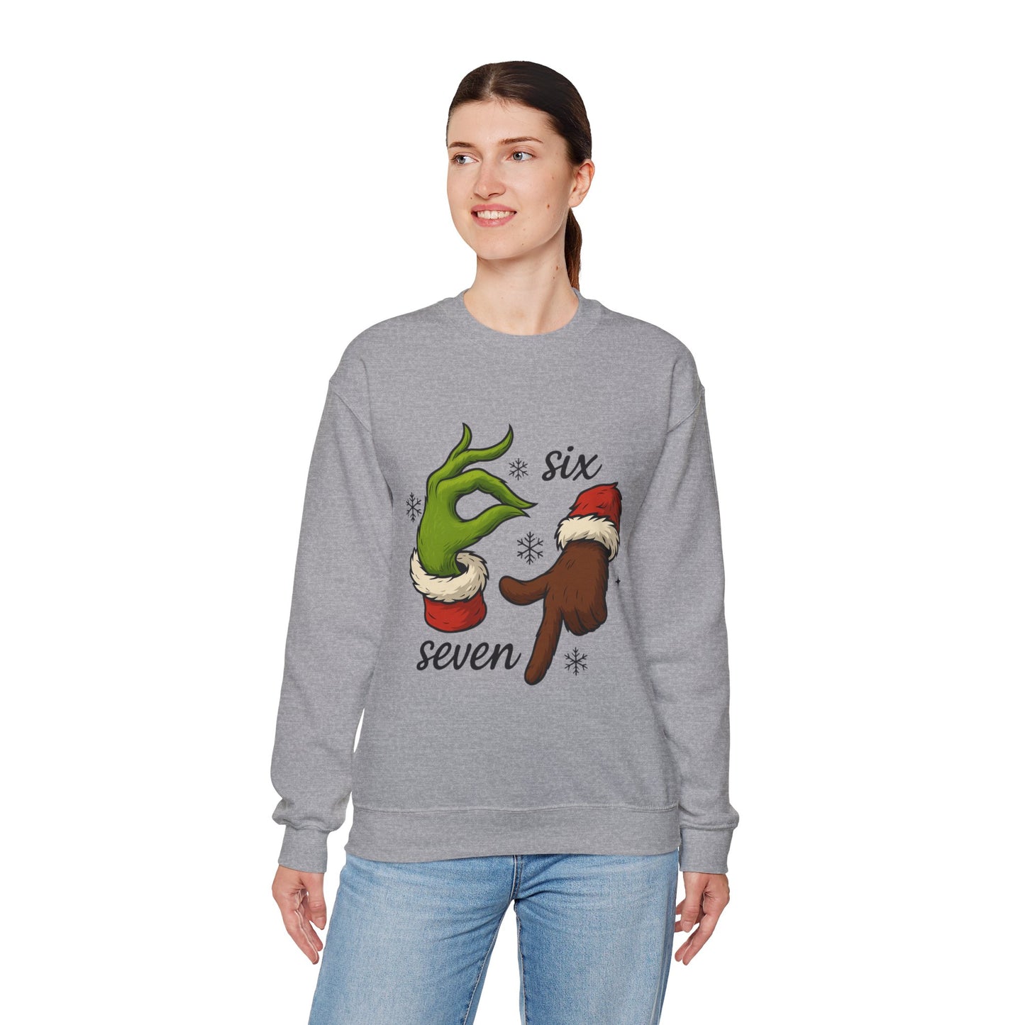 Six Seven Christmas Sweatshirt – Funny Grinch Hand Holiday Crewneck