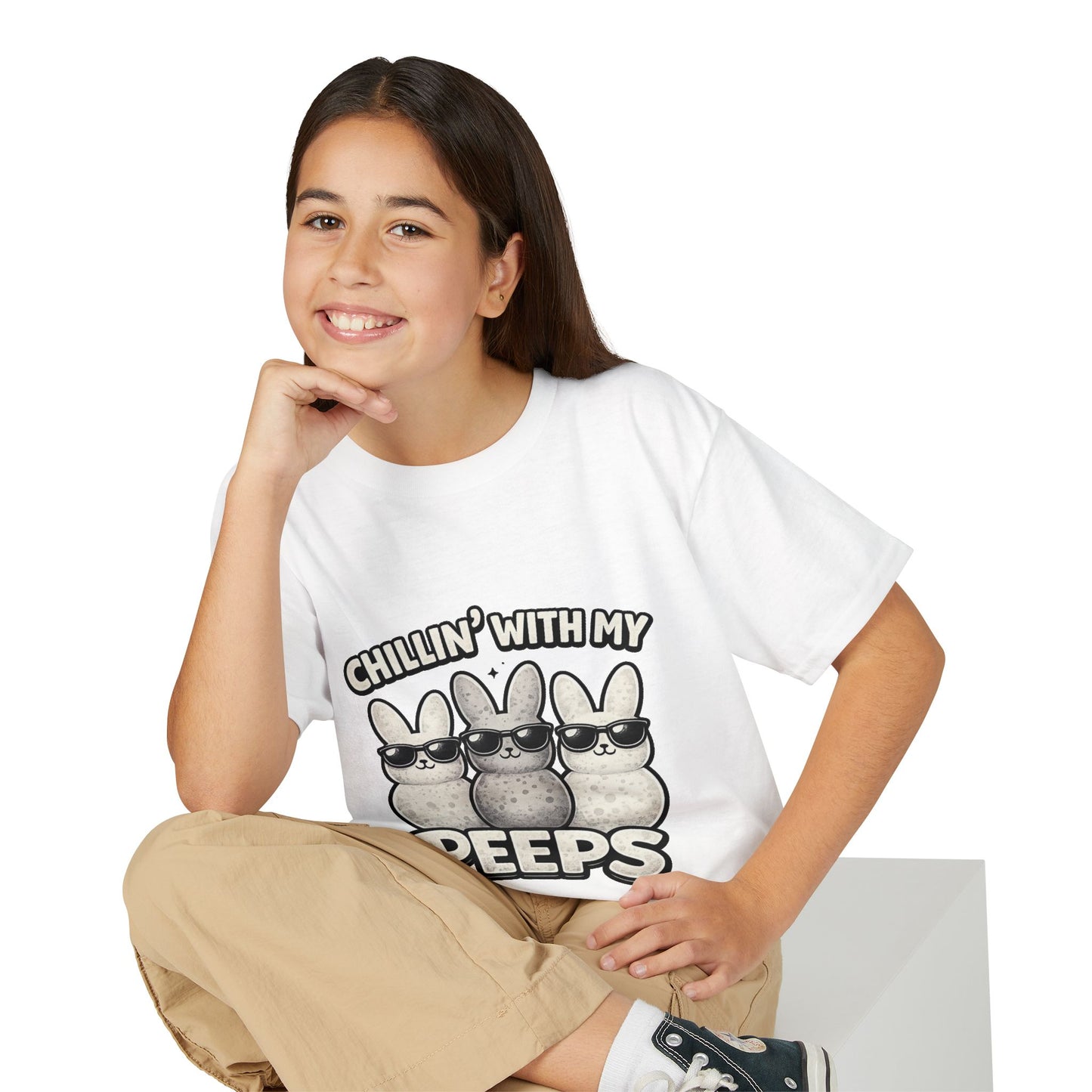Youth T-Shirt — "Chillin' With My Peeps" Cute Bunny Marshmallow Graphic