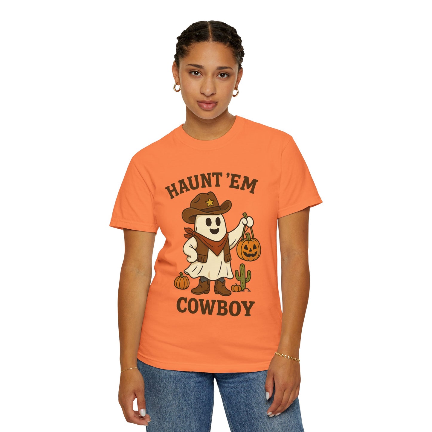 Halloween Cowboy T-Shirt, Unisex Tee, Fall Outfit, Festive Apparel, Pumpkin Costume, Haunt 'Em