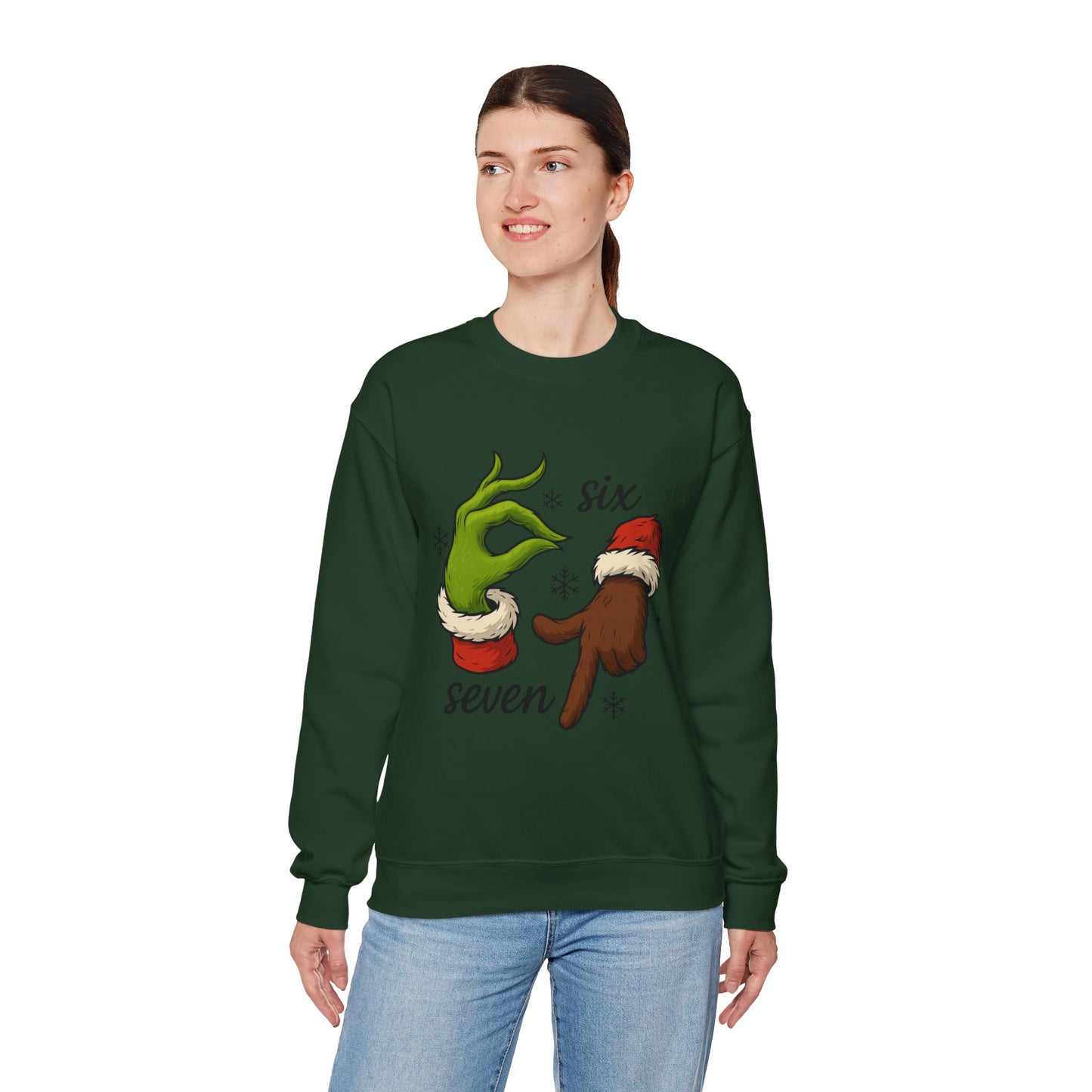 Six Seven Christmas Sweatshirt – Funny Grinch Hand Holiday Crewneck