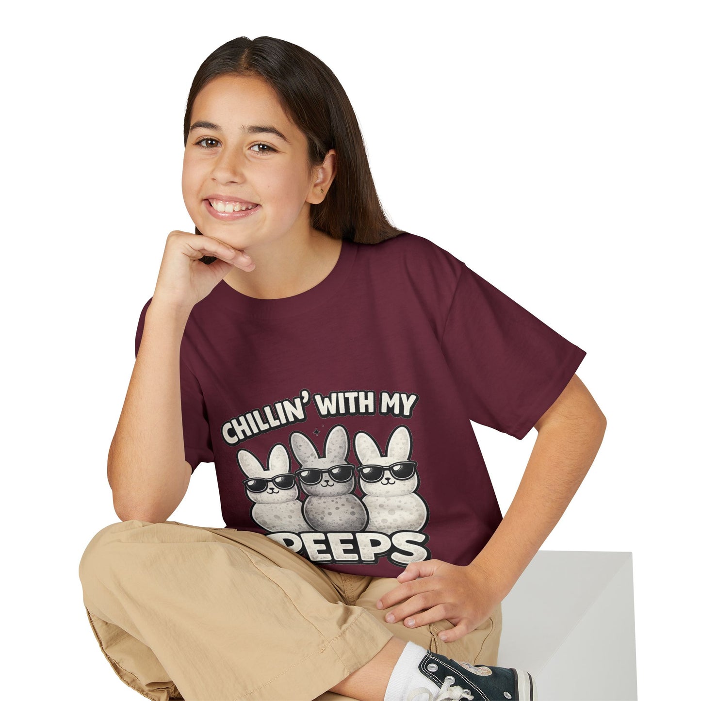 Youth T-Shirt — "Chillin' With My Peeps" Cute Bunny Marshmallow Graphic