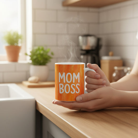 Mom Boss Coffee Mug — Orange Watercolor Ceramic Mug (11oz & 15oz)