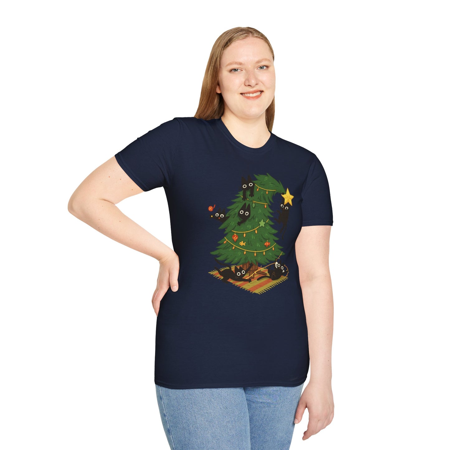 Cat Lover Christmas Shirt – Cute Cat & Christmas Tree Holiday Tee
