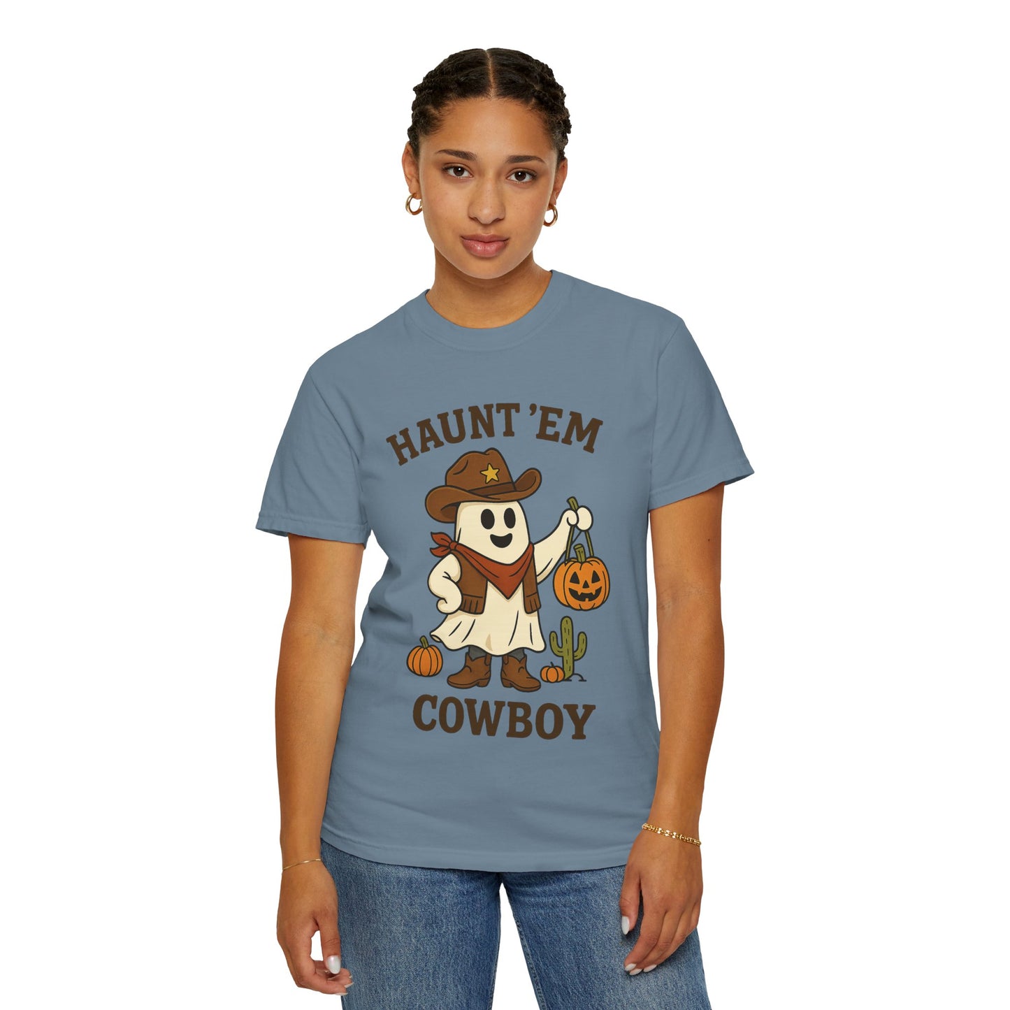 Halloween Cowboy T-Shirt, Unisex Tee, Fall Outfit, Festive Apparel, Pumpkin Costume, Haunt 'Em