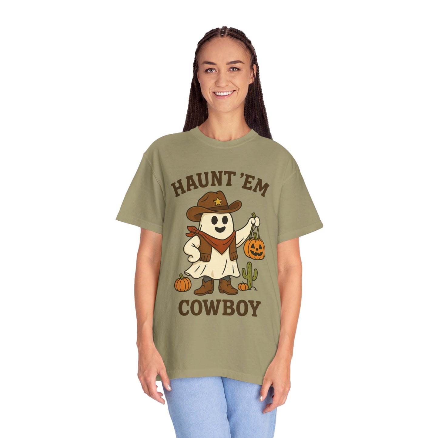 Halloween Cowboy T-Shirt, Unisex Tee, Fall Outfit, Festive Apparel, Pumpkin Costume, Haunt 'Em