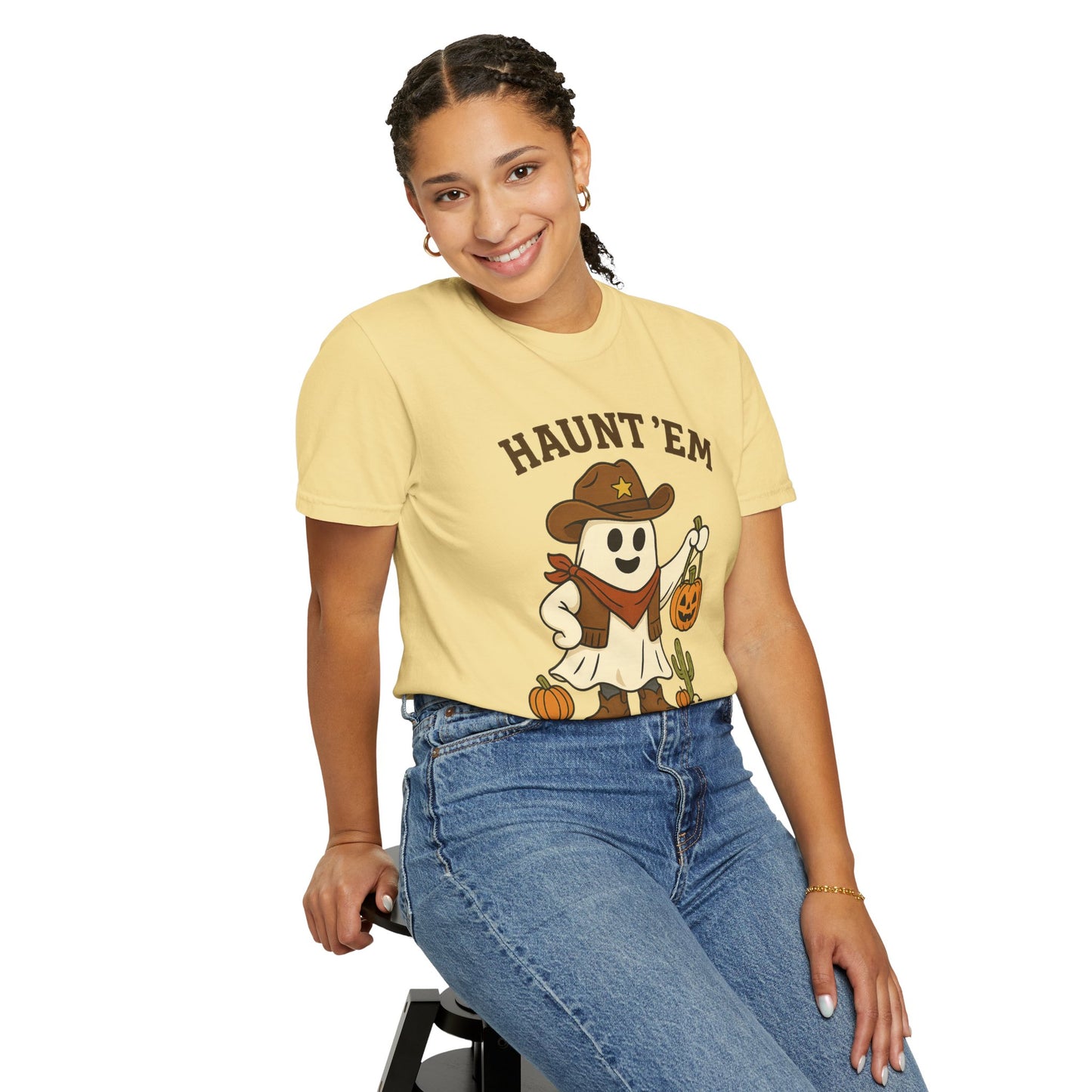 Halloween Cowboy T-Shirt, Unisex Tee, Fall Outfit, Festive Apparel, Pumpkin Costume, Haunt 'Em