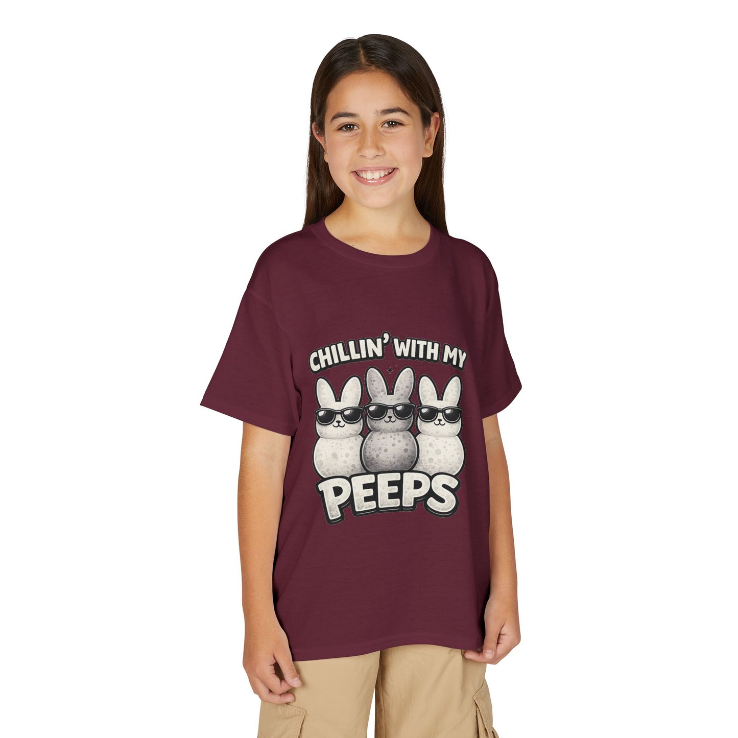Youth T-Shirt — "Chillin' With My Peeps" Cute Bunny Marshmallow Graphic