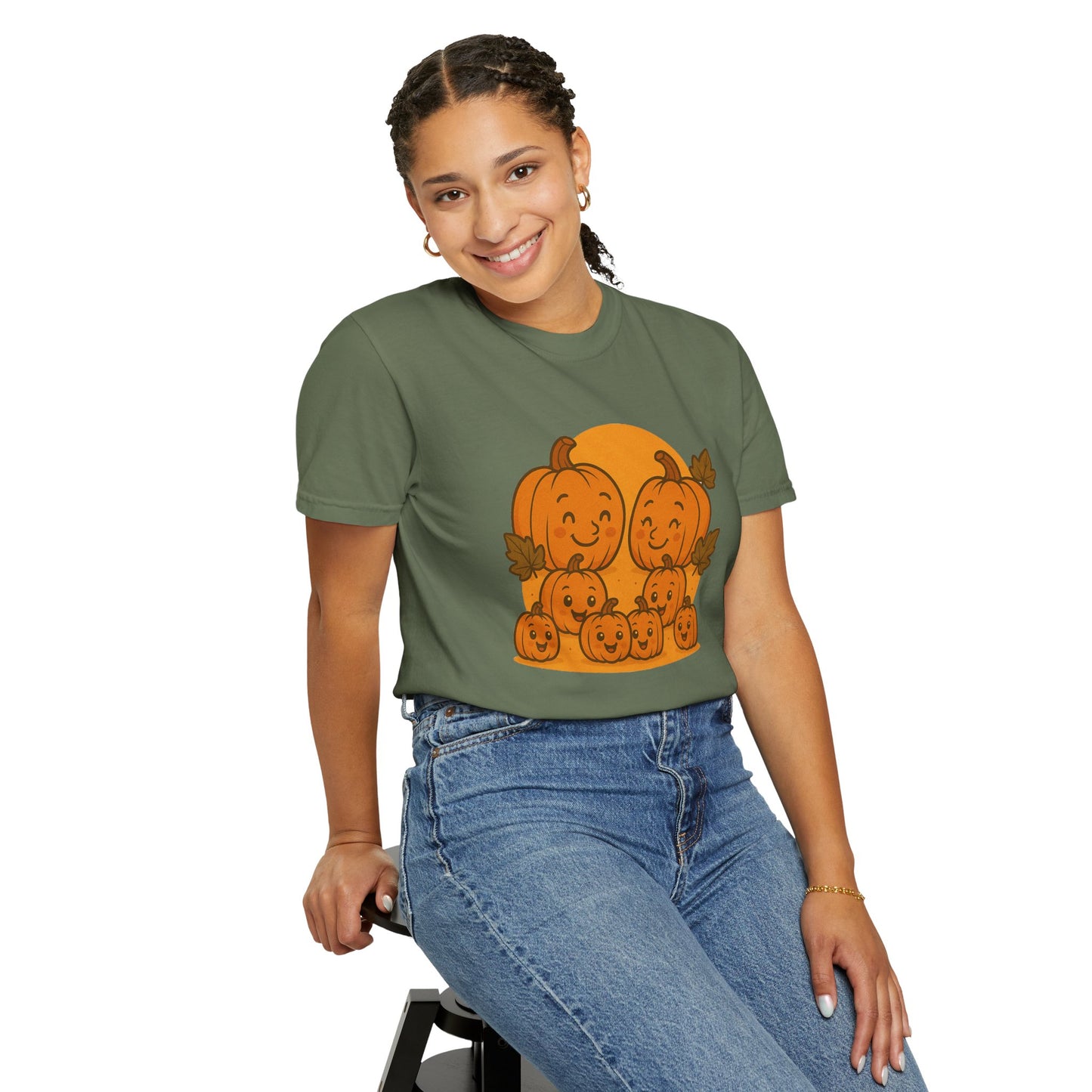 Cute Pumpkin Family T-Shirt with Six Baby Pumpkins – Fall Harvest Graphic Tee, Autumn Thanksgiving Shirt