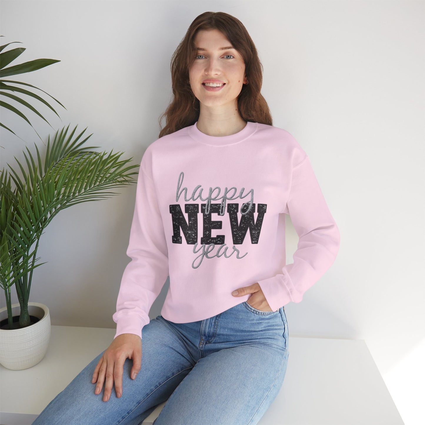 Happy New Year Crewneck Sweatshirt | Festive Glitter Graphic Pullover