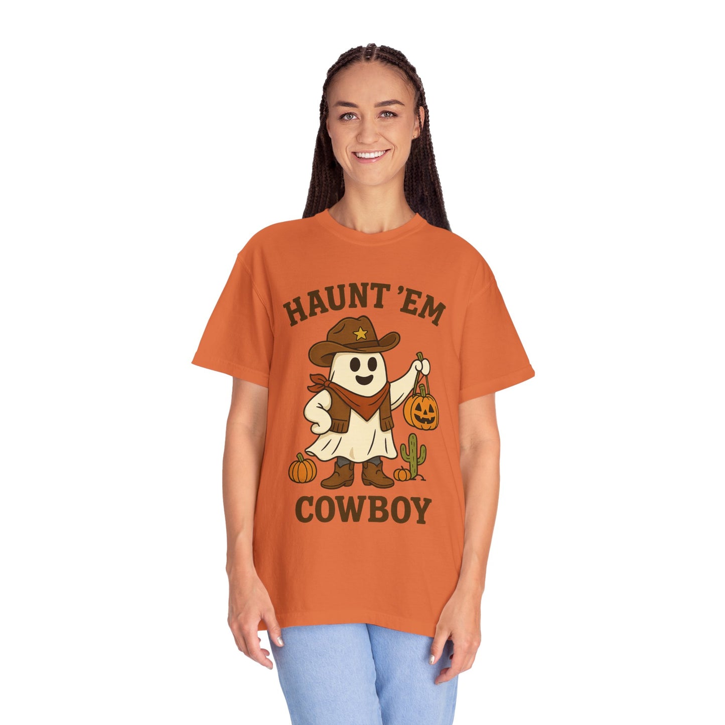 Halloween Cowboy T-Shirt, Unisex Tee, Fall Outfit, Festive Apparel, Pumpkin Costume, Haunt 'Em
