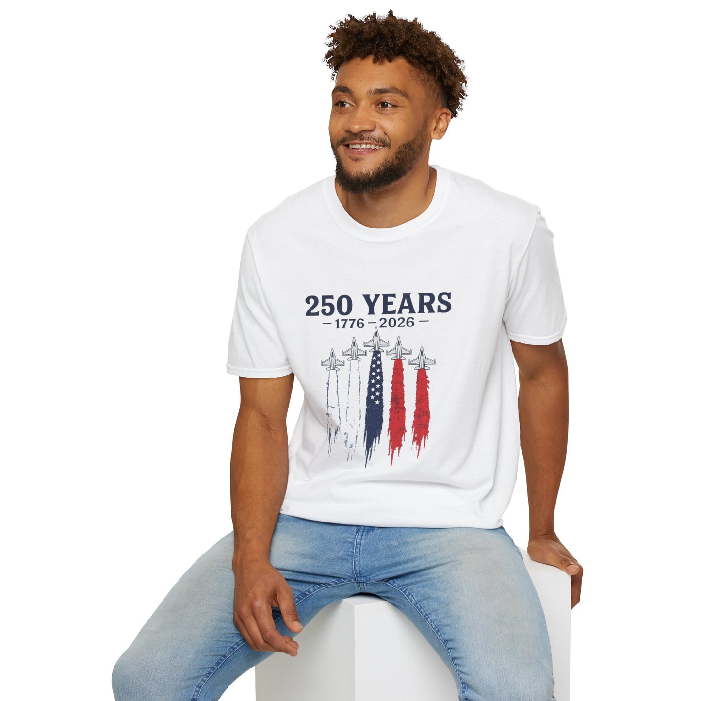 250 Years 1776–2026 Patriotic T-Shirt — USA Flag Jet Trails Independence Anniversary