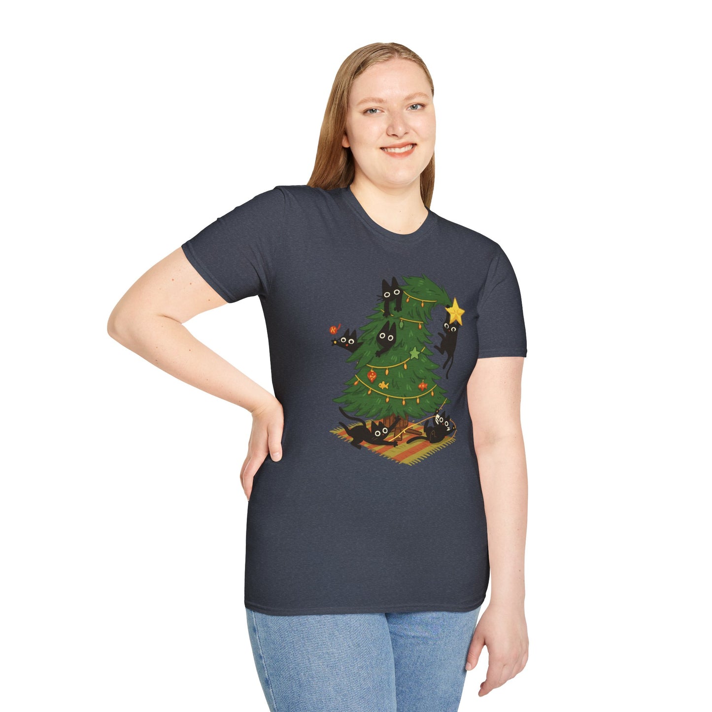 Cat Lover Christmas Shirt – Cute Cat & Christmas Tree Holiday Tee