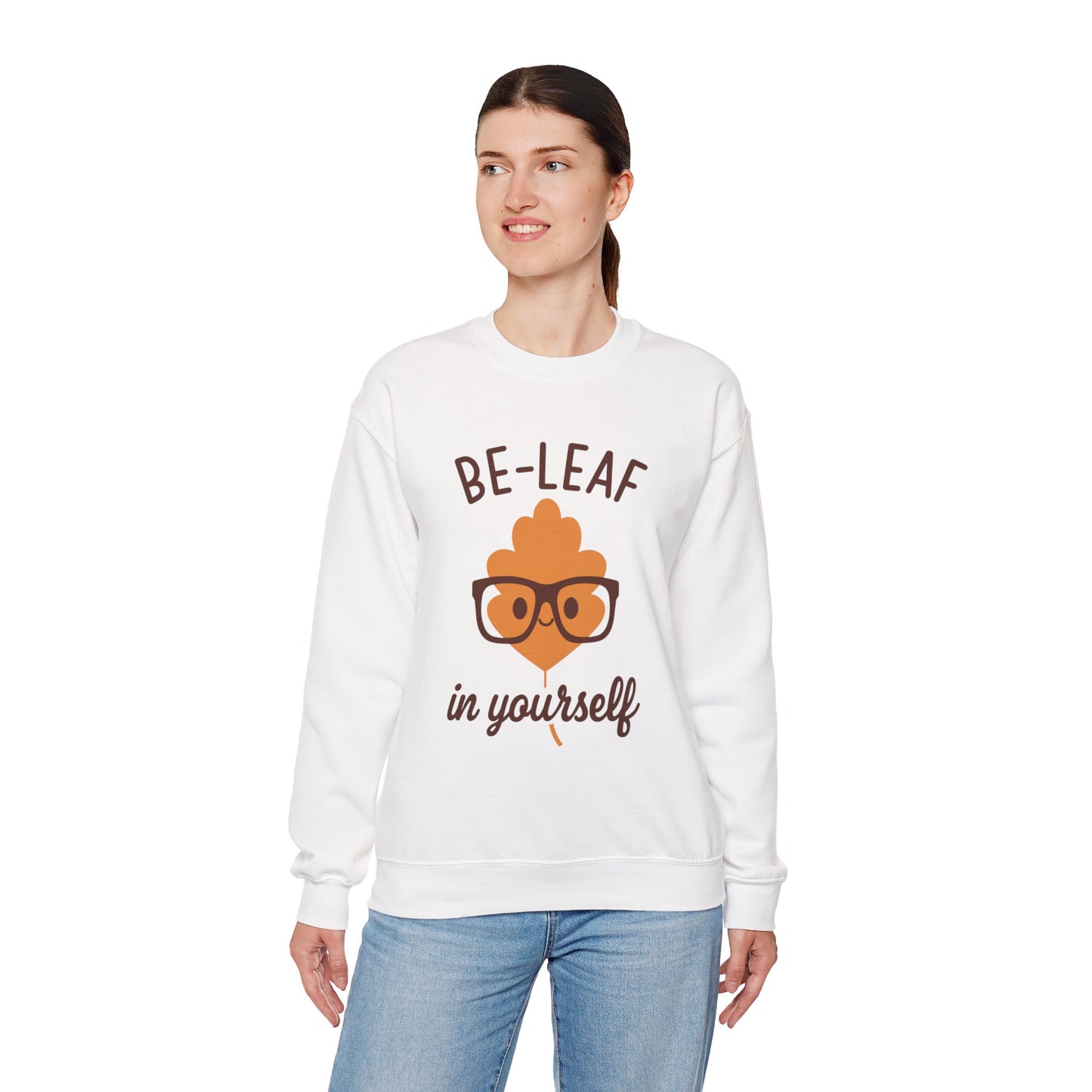 Fall-Themed Crewneck Sweatshirt | 'Be-Leaf in Yourself' | Cozy Autumn Gift | Fall Puns