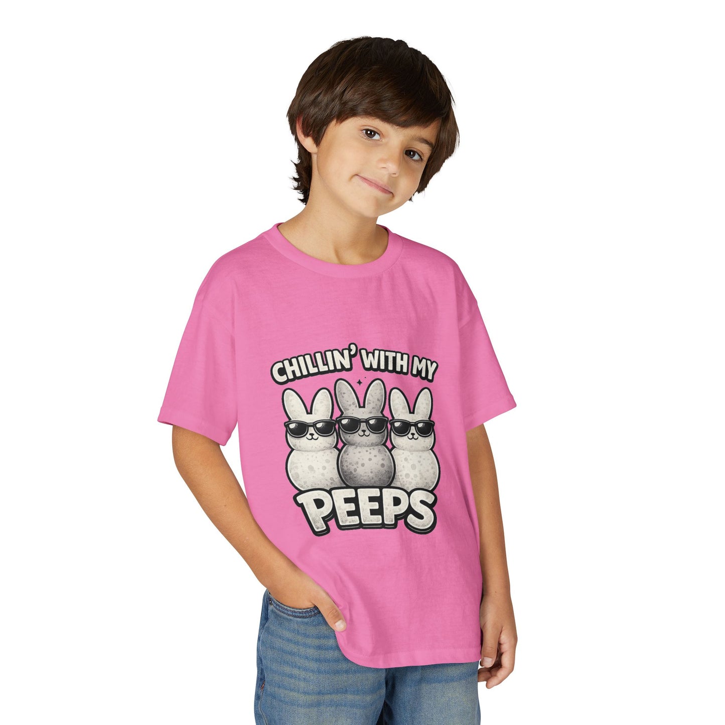 Youth T-Shirt — "Chillin' With My Peeps" Cute Bunny Marshmallow Graphic