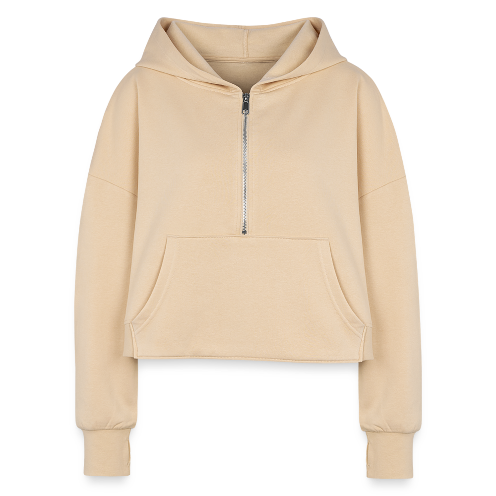 Women's Half Zip Cropped Hoodie - nude