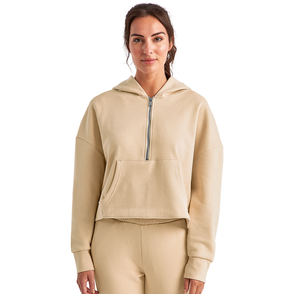 Women's Half Zip Cropped Hoodie - nude