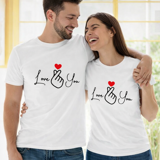 Love You Finger Heart T-Shirt | Cute Korean Heart Sign Couple & Valentine Tee