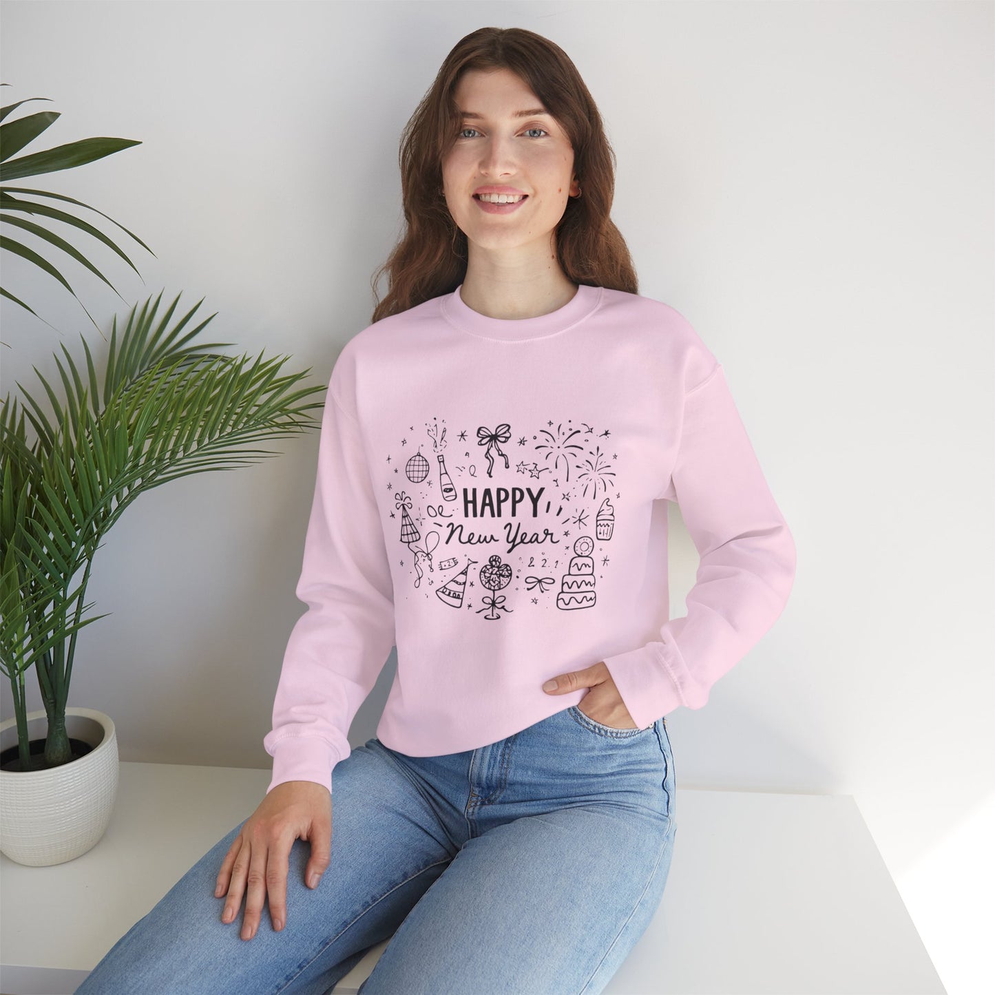 Happy New Year Sweatshirt | Minimal Doodle Celebration Design