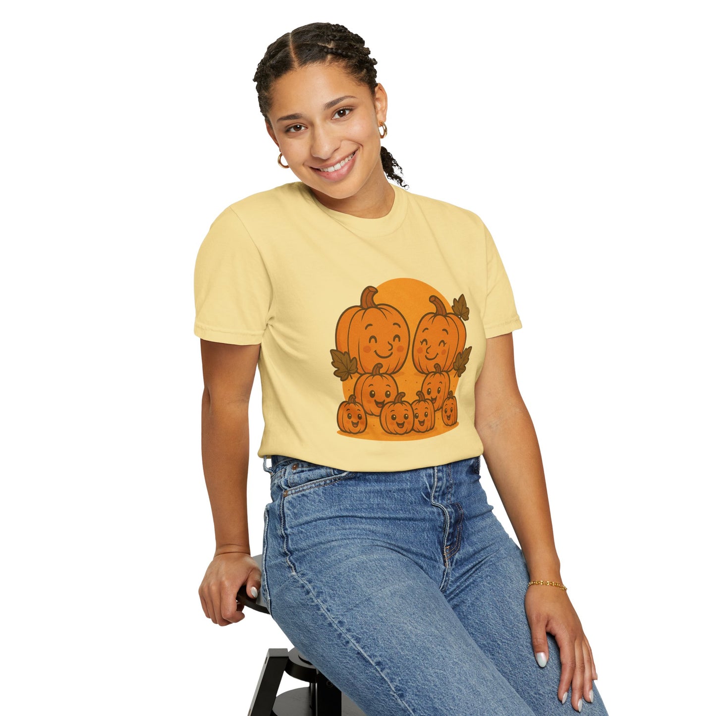 Cute Pumpkin Family T-Shirt with Six Baby Pumpkins – Fall Harvest Graphic Tee, Autumn Thanksgiving Shirt