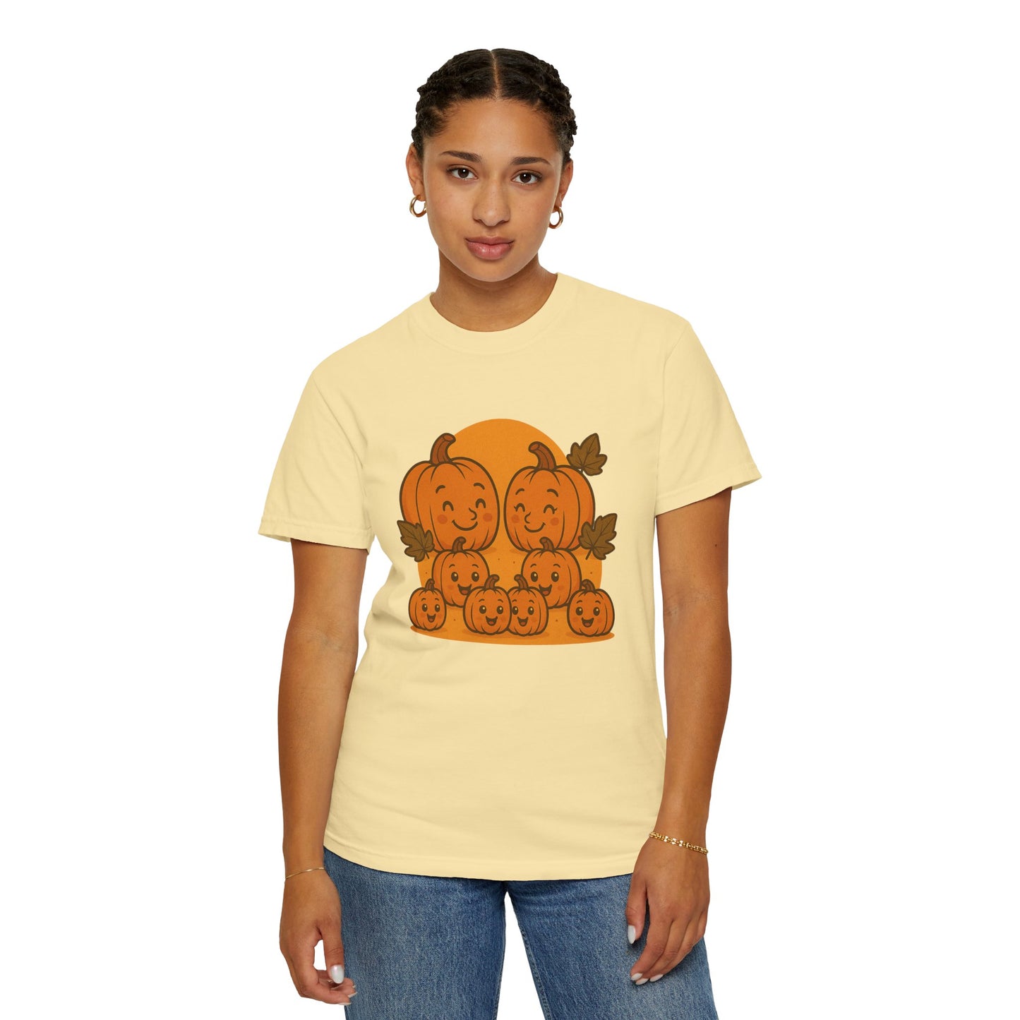 Cute Pumpkin Family T-Shirt with Six Baby Pumpkins – Fall Harvest Graphic Tee, Autumn Thanksgiving Shirt