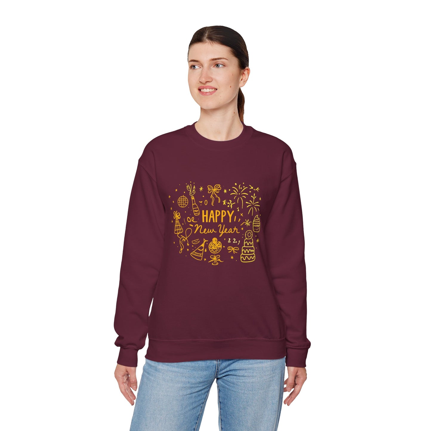 Happy New Year Sweatshirt | Minimal Doodle Celebration Design