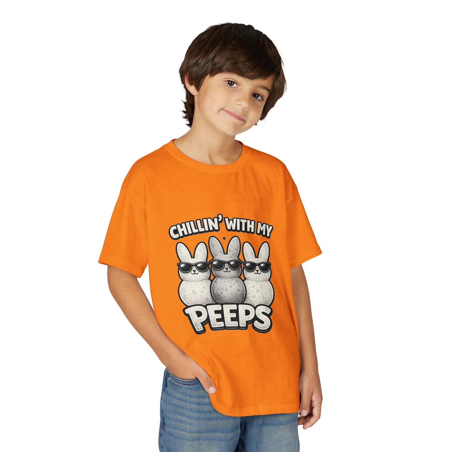 Youth T-Shirt — "Chillin' With My Peeps" Cute Bunny Marshmallow Graphic