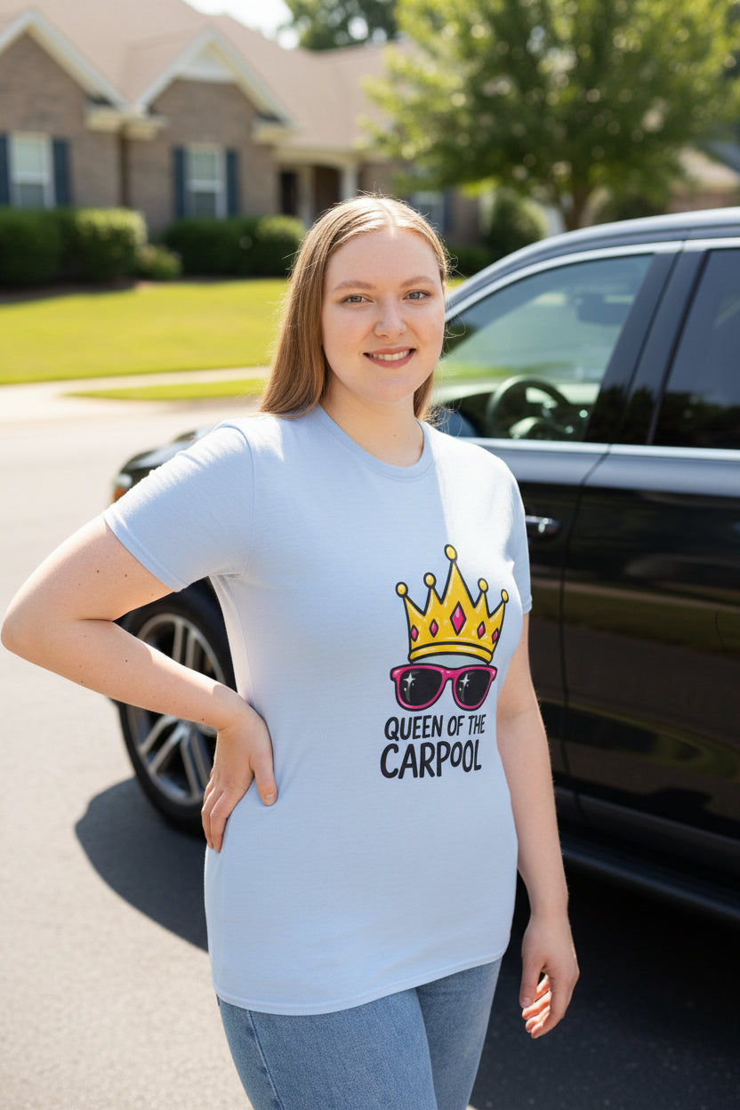 Queen of the Carpool T-Shirt – Funny Mom Crown & Sunglasses Tee