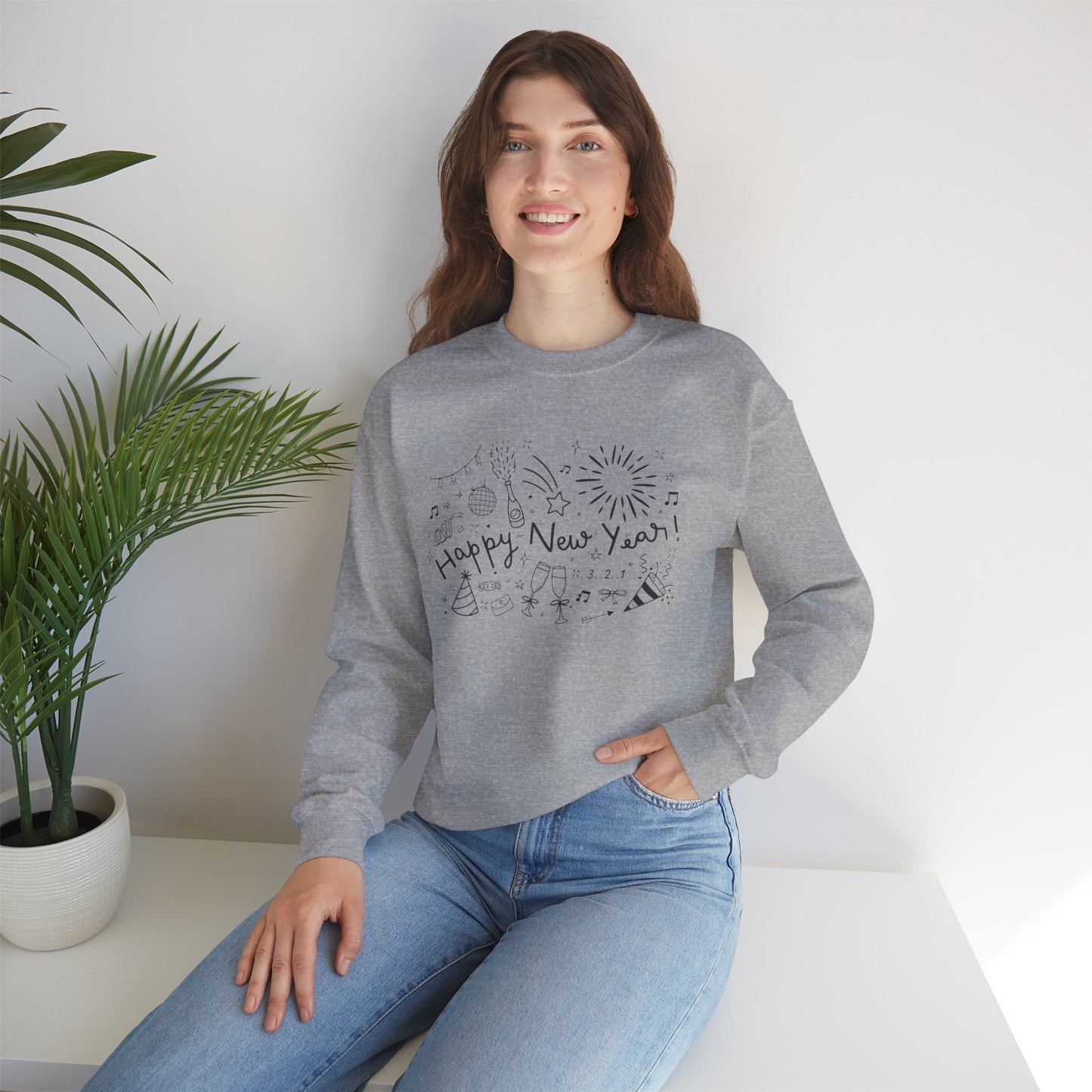 Happy New Year Sweatshirt | Festive Doodle Art | New Year Celebration Pullover