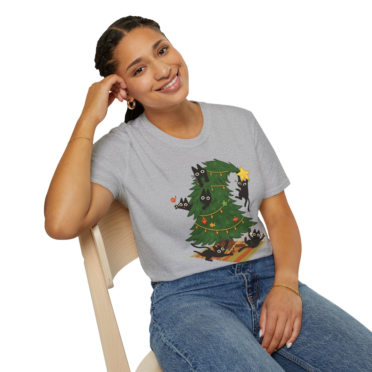 Cat Lover Christmas Shirt – Cute Cat & Christmas Tree Holiday Tee