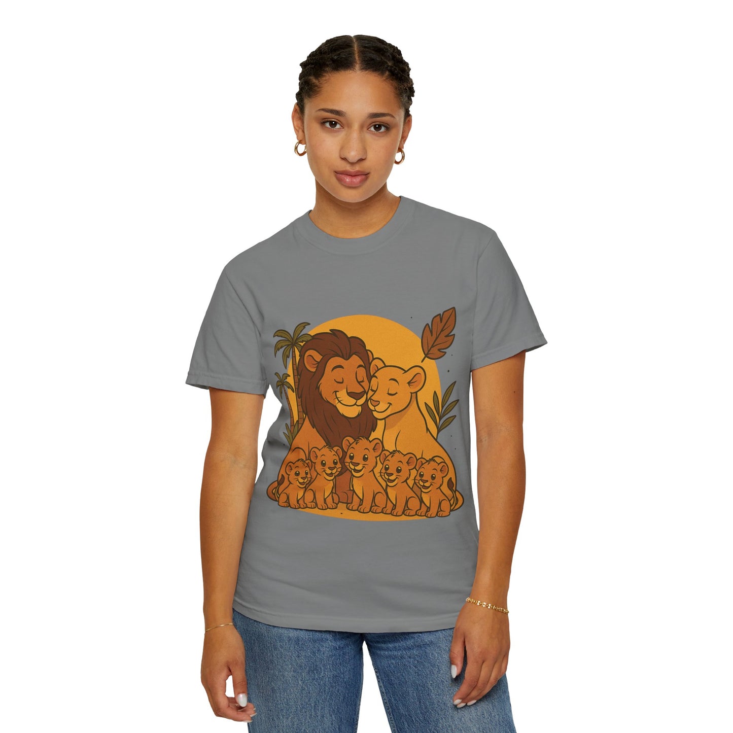 Lion Family T-Shirt – Mom, Dad & 5 Cub | Lion Pride Family Design | Mufasa| Cute Safari Jungle Tee