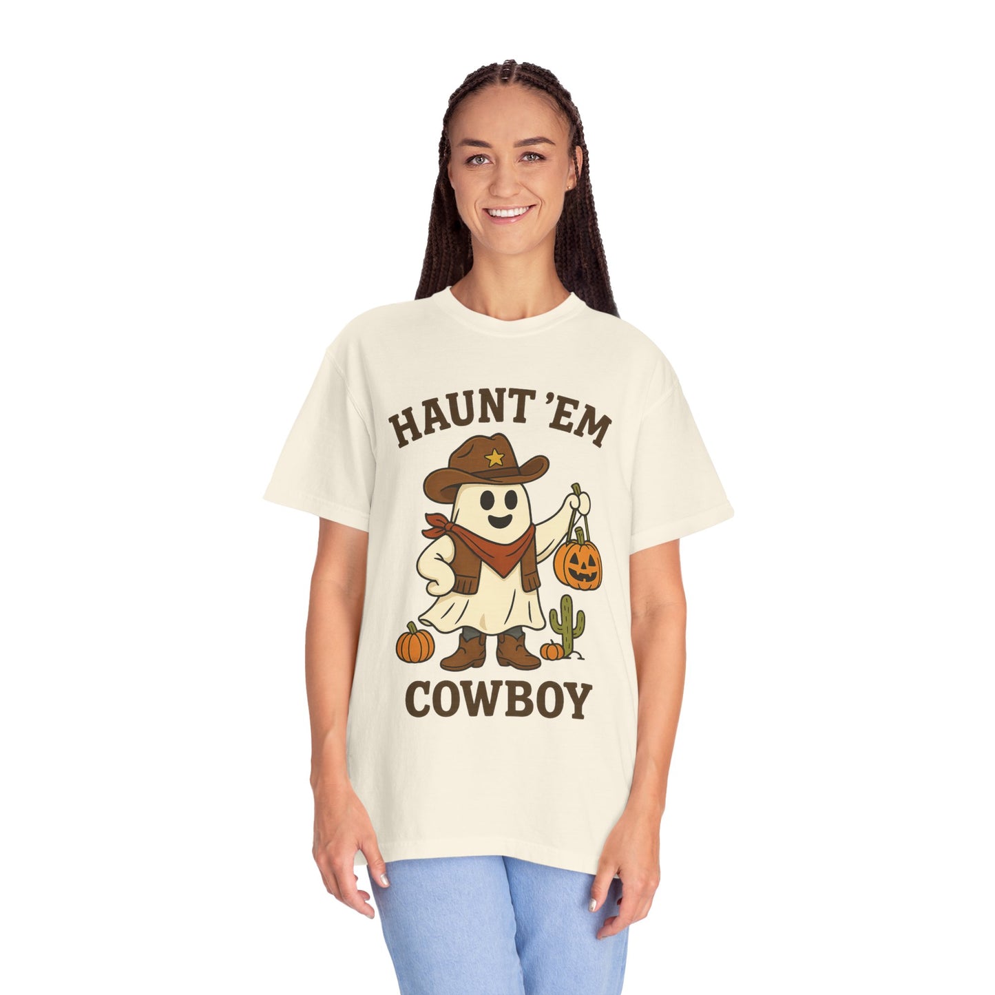 Halloween Cowboy T-Shirt, Unisex Tee, Fall Outfit, Festive Apparel, Pumpkin Costume, Haunt 'Em