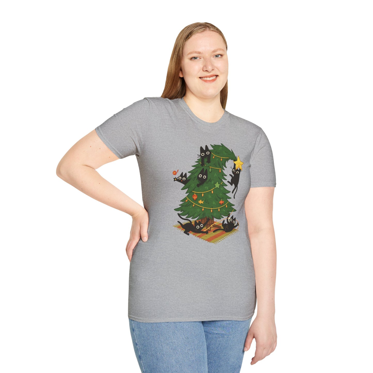 Cat Lover Christmas Shirt – Cute Cat & Christmas Tree Holiday Tee