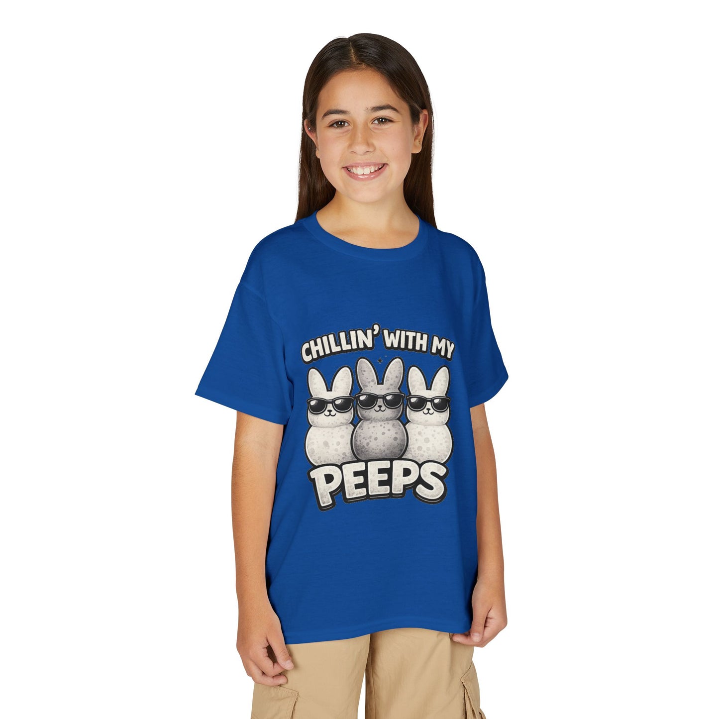 Youth T-Shirt — "Chillin' With My Peeps" Cute Bunny Marshmallow Graphic