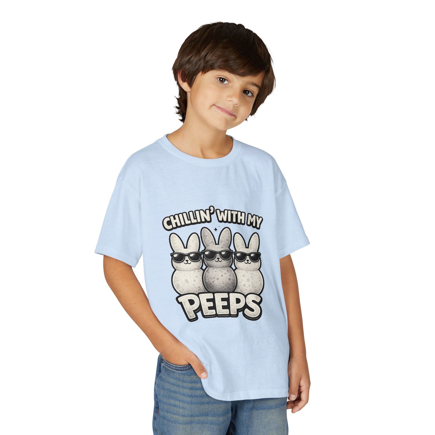 Youth T-Shirt — "Chillin' With My Peeps" Cute Bunny Marshmallow Graphic