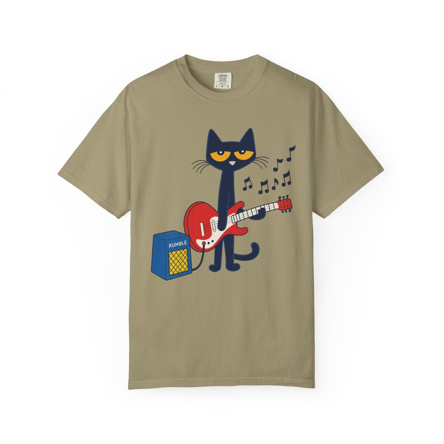 Meow & Roll T-Shirt – Cartoon Cat Playing Guitar