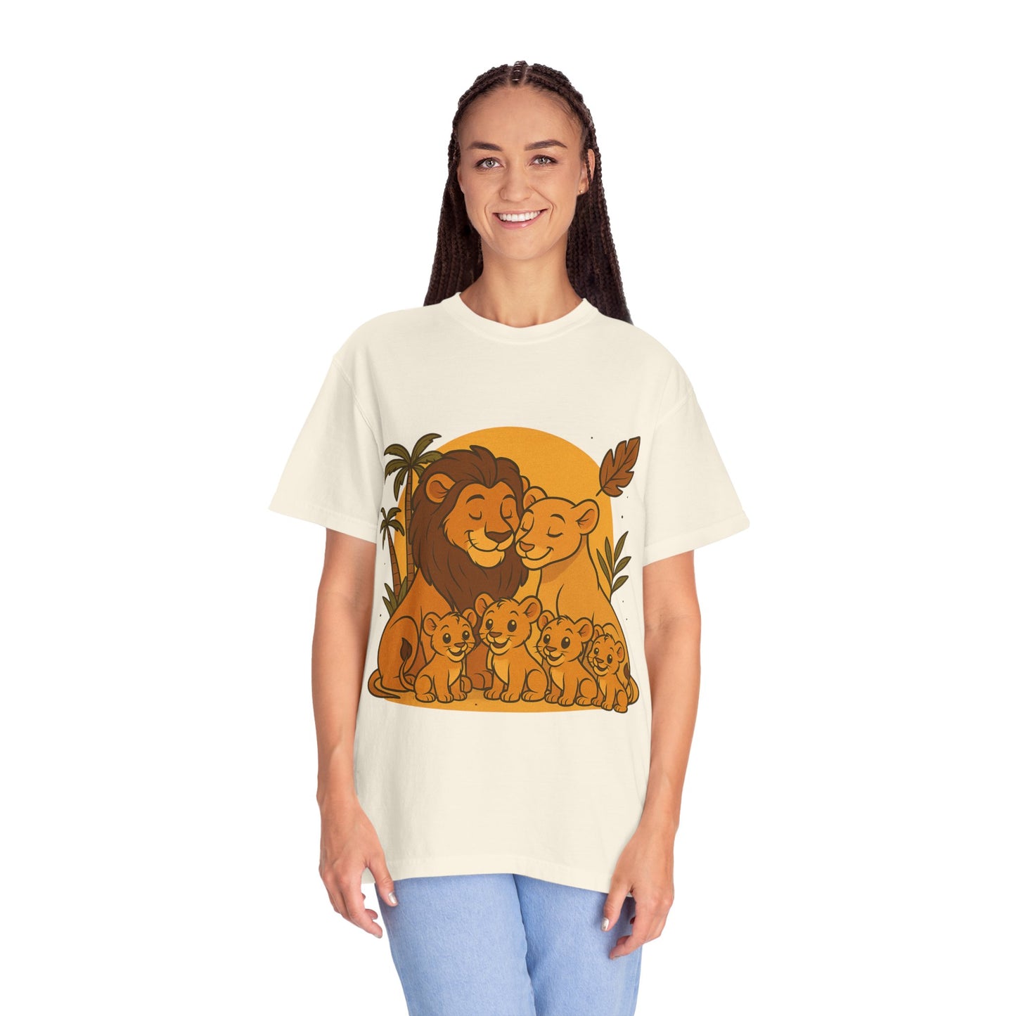 Lion Family T-Shirt – Mom, Dad & 4 Cub | Lion Pride Family Design | Mufasa| Cute Safari Jungle Tee