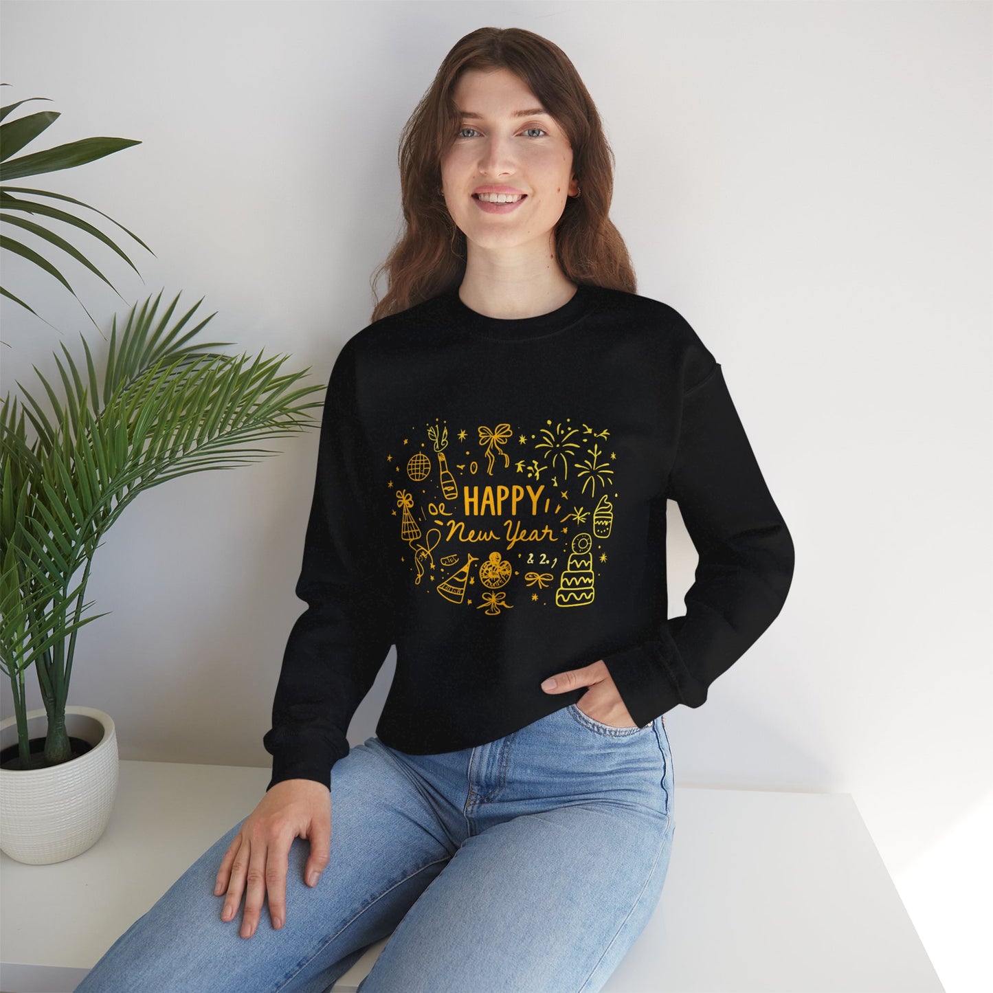 Happy New Year Sweatshirt | Minimal Doodle Celebration Design
