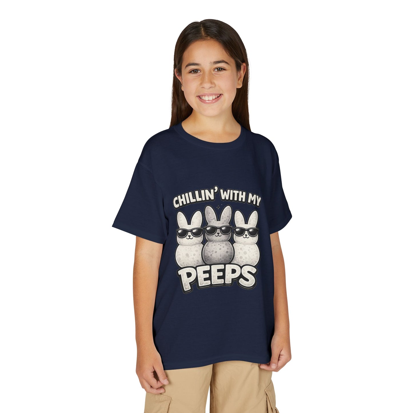 Youth T-Shirt — "Chillin' With My Peeps" Cute Bunny Marshmallow Graphic