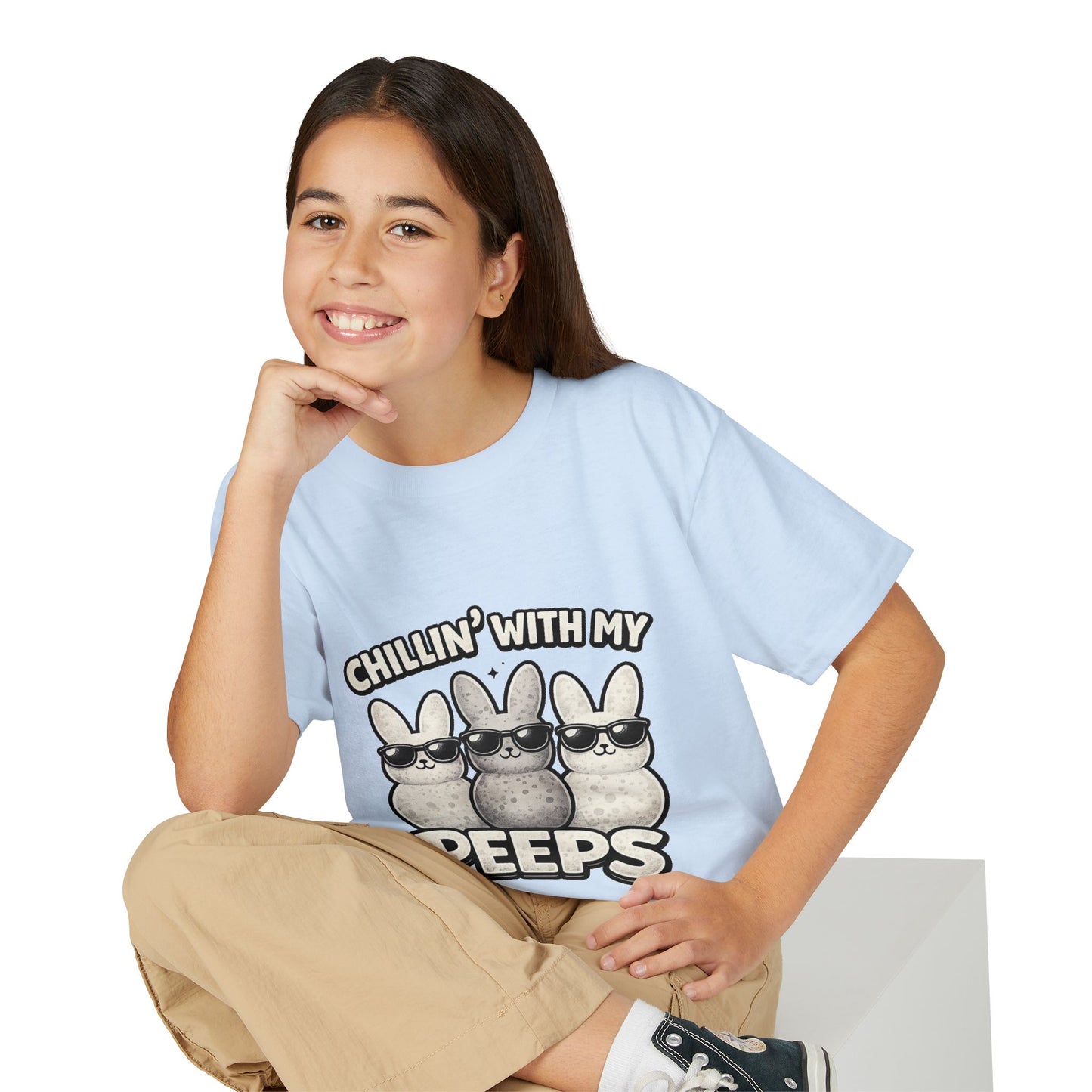 Youth T-Shirt — "Chillin' With My Peeps" Cute Bunny Marshmallow Graphic