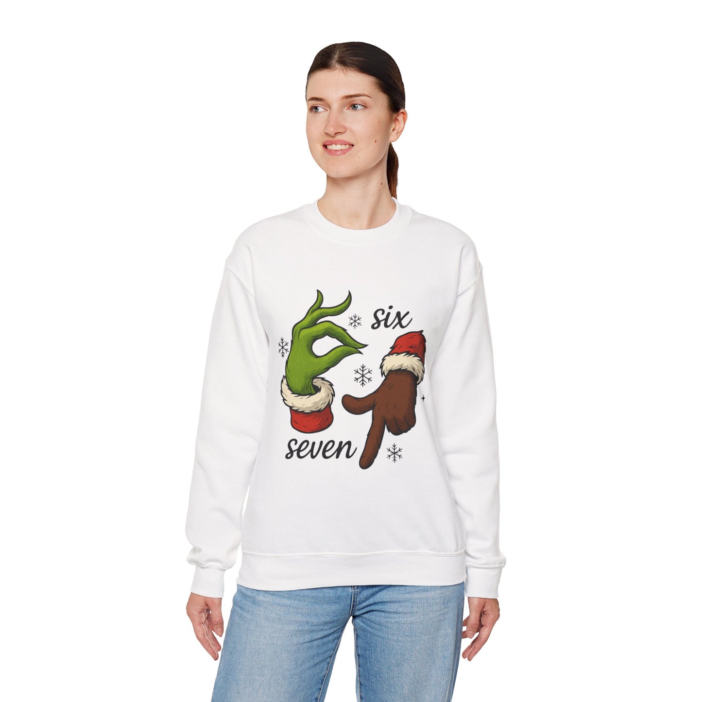 Six Seven Christmas Sweatshirt – Funny Grinch Hand Holiday Crewneck