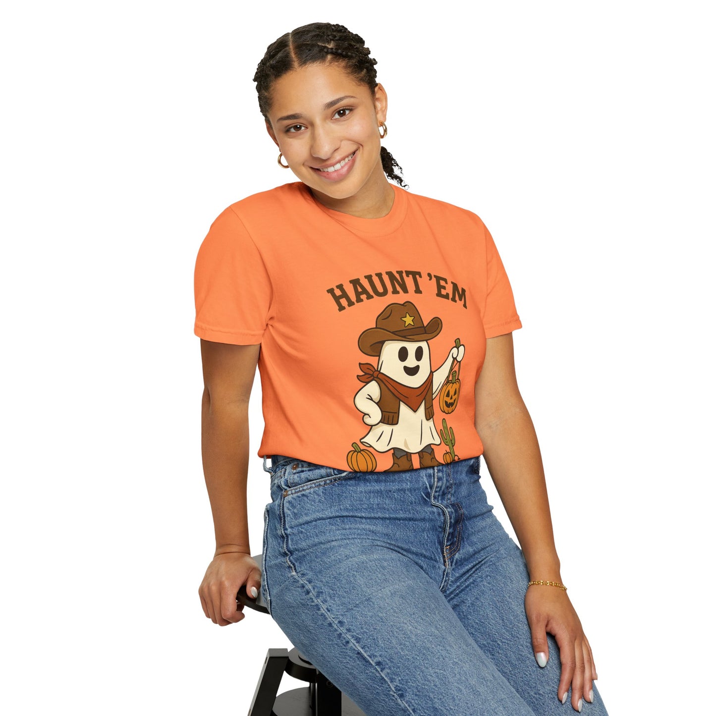 Halloween Cowboy T-Shirt, Unisex Tee, Fall Outfit, Festive Apparel, Pumpkin Costume, Haunt 'Em